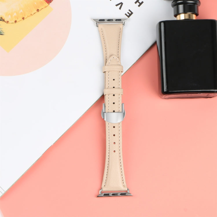 For Apple Watch Series 6 40mm Plain Leather Butterfly Buckle Watch Band(Apricot+Silver) - free shipping - PMC TechLife - Order now!