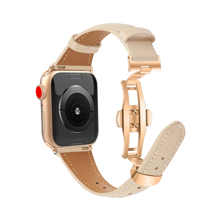 For Apple Watch Series 6 40mm Plain Leather Butterfly Buckle Watch Band(Apricot+Rose Gold) - free shipping - PMC TechLife - Order now!