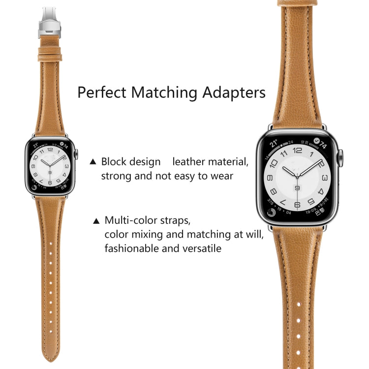 For Apple Watch Series 5 44mm Plain Leather Butterfly Buckle Watch Band(Brown+Silver) - free shipping - PMC TechLife - Order now!
