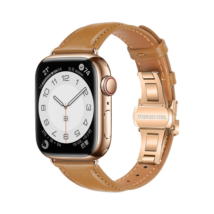 For Apple Watch Series 5 40mm Plain Leather Butterfly Buckle Watch Band(Brown+Rose Gold) - free shipping - PMC TechLife - Order now!
