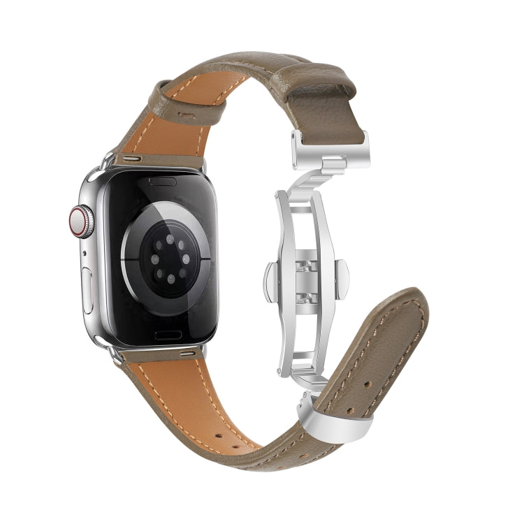 For Apple Watch Series 4 44mm Plain Leather Butterfly Buckle Watch Band(Gray+Silver) - free shipping - PMC TechLife - Order now!