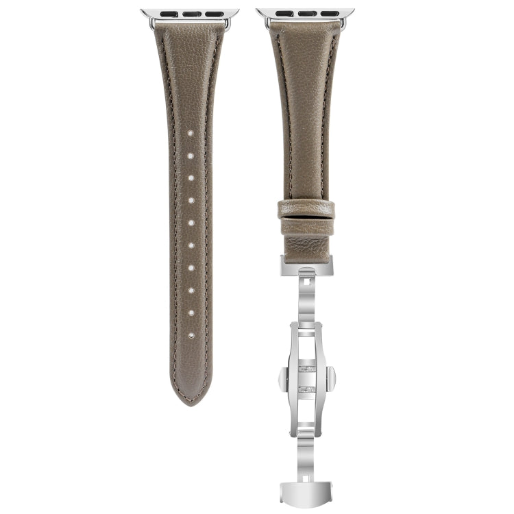 For Apple Watch Series 4 44mm Plain Leather Butterfly Buckle Watch Band(Gray+Silver) - free shipping - PMC TechLife - Order now!