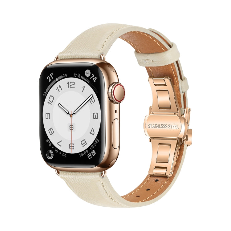 For Apple Watch Series 4 40mm Plain Leather Butterfly Buckle Watch Band(Beige+Rose Gold) - free shipping - PMC TechLife - Order now!