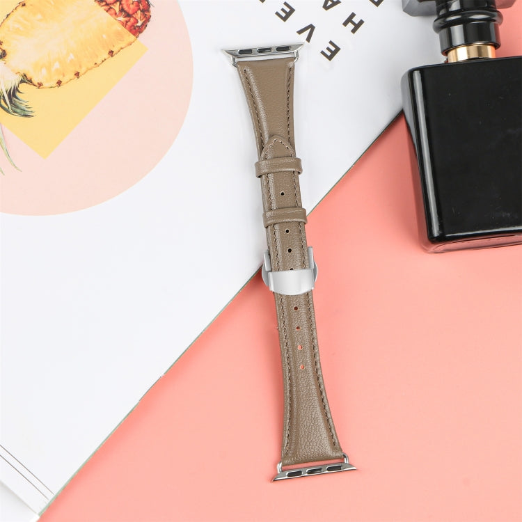For Apple Watch Series 3 38mm Plain Leather Butterfly Buckle Watch Band(Gray+Silver) - free shipping - PMC TechLife - Order now!