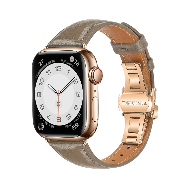 For Apple Watch Series 3 38mm Plain Leather Butterfly Buckle Watch Band(Gray+Rose Gold) - free shipping - PMC TechLife - Order now!