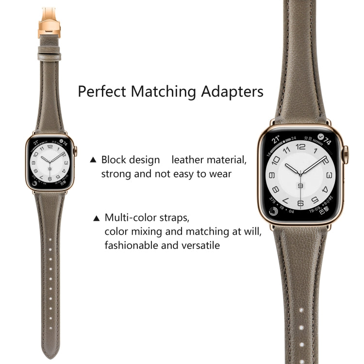 For Apple Watch Series 3 38mm Plain Leather Butterfly Buckle Watch Band(Gray+Rose Gold) - free shipping - PMC TechLife - Order now!