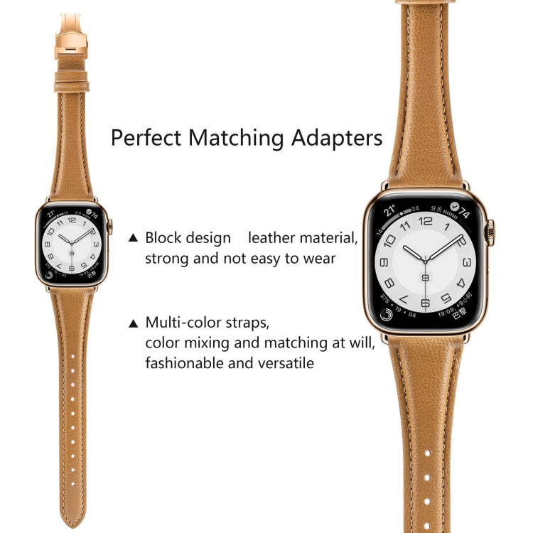 For Apple Watch Series 3 38mm Plain Leather Butterfly Buckle Watch Band(Brown+Rose Gold) - free shipping - PMC TechLife - Order now!