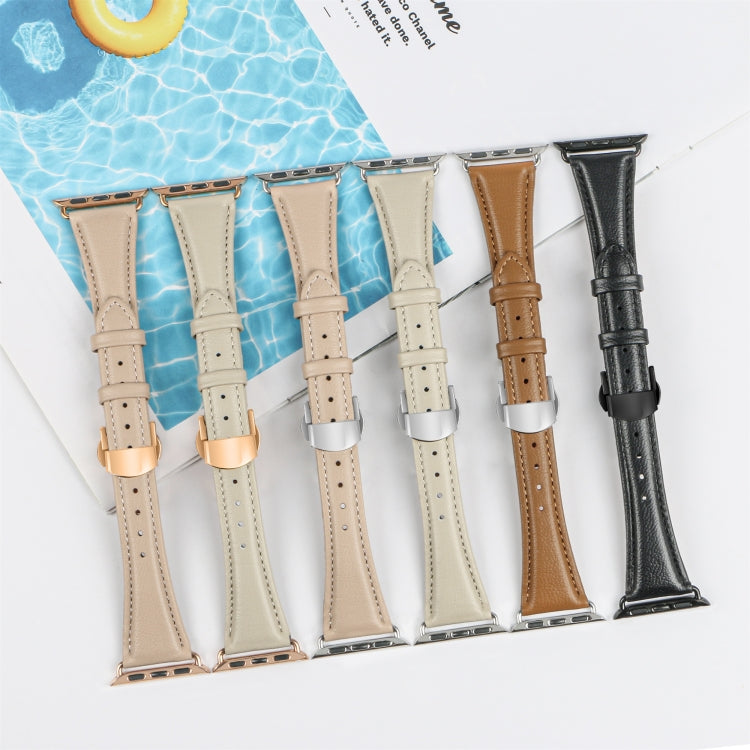 For Apple Watch Series 9 41mm Plain Leather Butterfly Buckle Watch Band(Gray+Rose Gold) - free shipping - PMC TechLife - Order now!