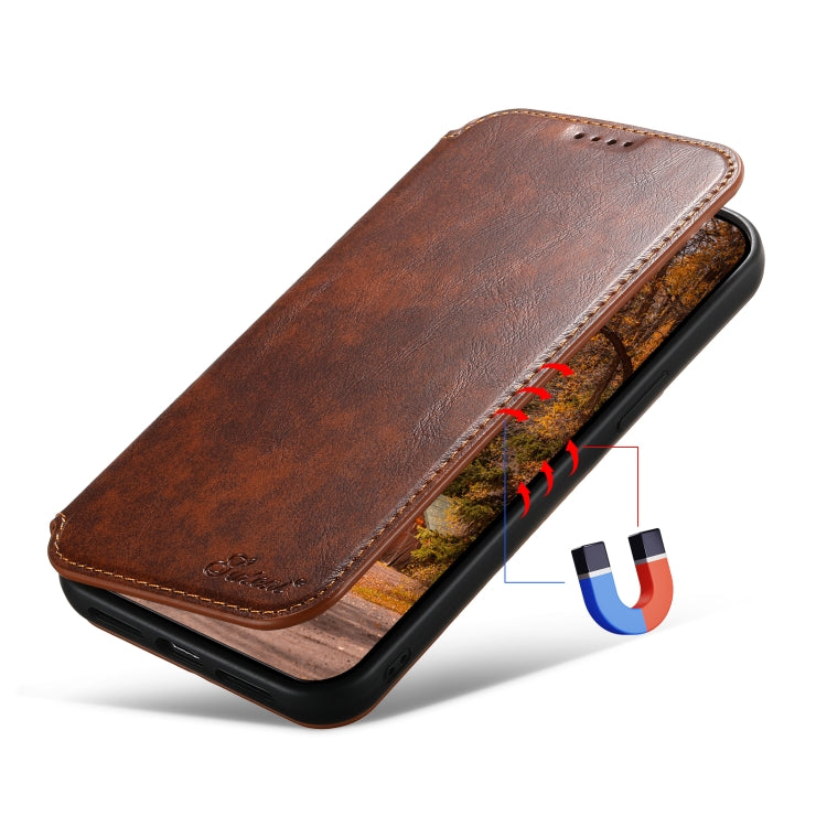 For iPhone 15 Pro Max Suteni J05 Leather Magnetic MagSafe Phone Case(Khaki) - free shipping - PMC Jewellery - Order now!