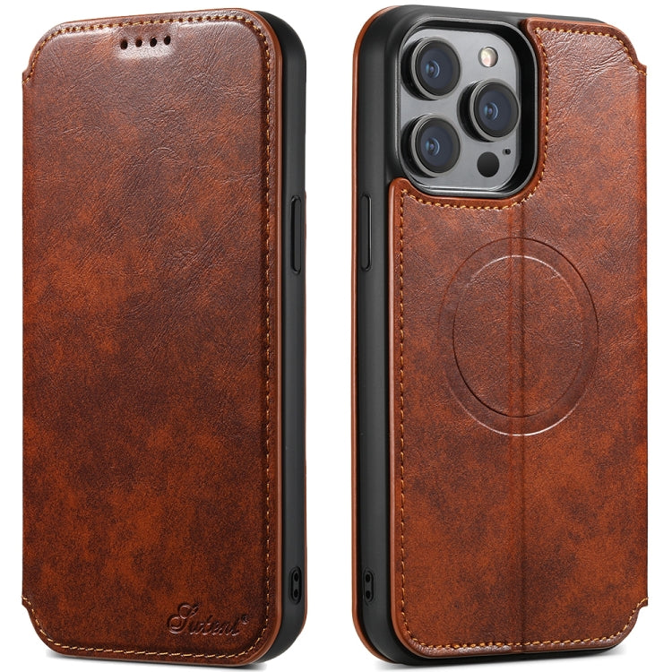 For iPhone 15 Pro Max Suteni J05 Leather Magnetic MagSafe Phone Case(Khaki) - free shipping - PMC Jewellery - Order now!