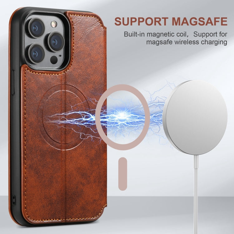 For iPhone 15 Pro Max Suteni J05 Leather Magnetic MagSafe Phone Case(Khaki) - free shipping - PMC Jewellery - Order now!