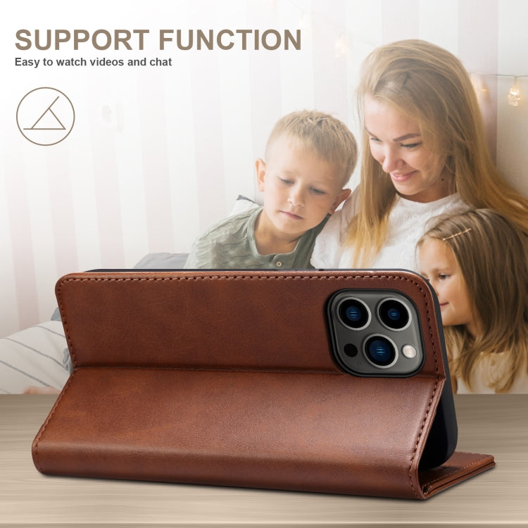 For iPhone 16 Suteni Calf Texture Horizontal Flip Leather Phone Case(Brown) - free shipping - PMC Jewellery - Order now!