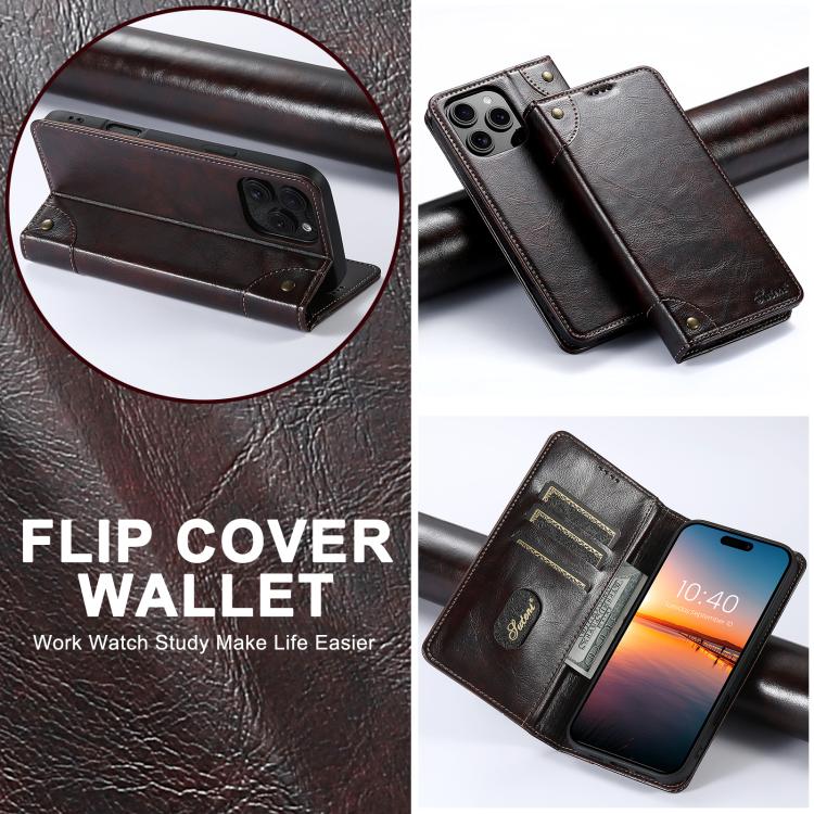 For iPhone 16e Suteni Baroque Calf Texture Buckle Wallet Leather Phone Case(Brown) - free shipping - PMC TechLife - Order now!