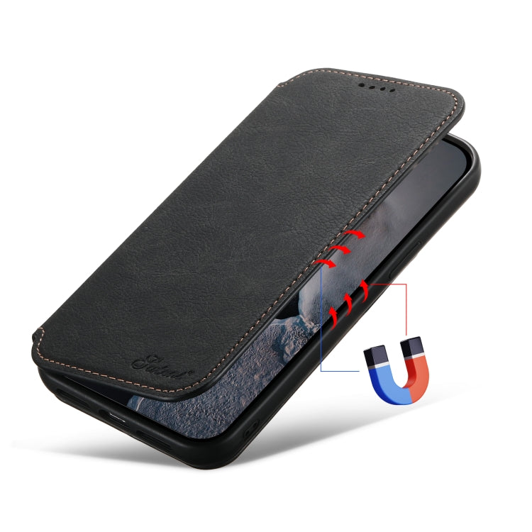 For iPhone 15 Plus Suteni J06 Retro Matte Litchi Texture Leather MagSafe Phone Case(Black) - free shipping - PMC Jewellery - Order now!