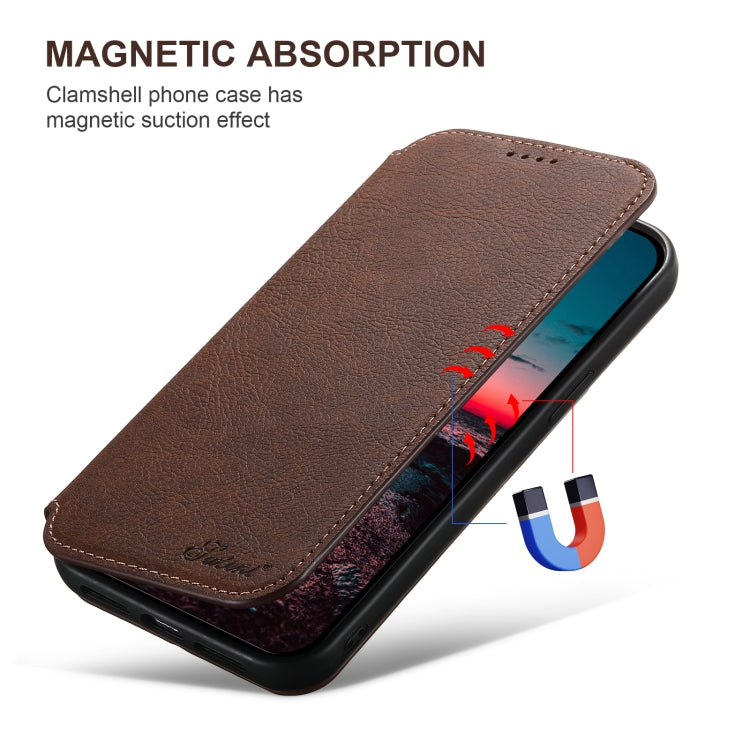 For iPhone 16 Plus Suteni J06 Retro Matte Litchi Texture Leather MagSafe Phone Case(Brown) - free shipping - PMC Jewellery - Order now!