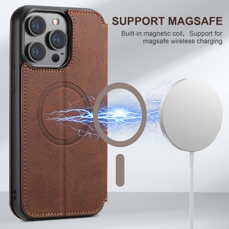 For iPhone 16 Plus Suteni J06 Retro Matte Litchi Texture Leather MagSafe Phone Case(Brown) - free shipping - PMC Jewellery - Order now!