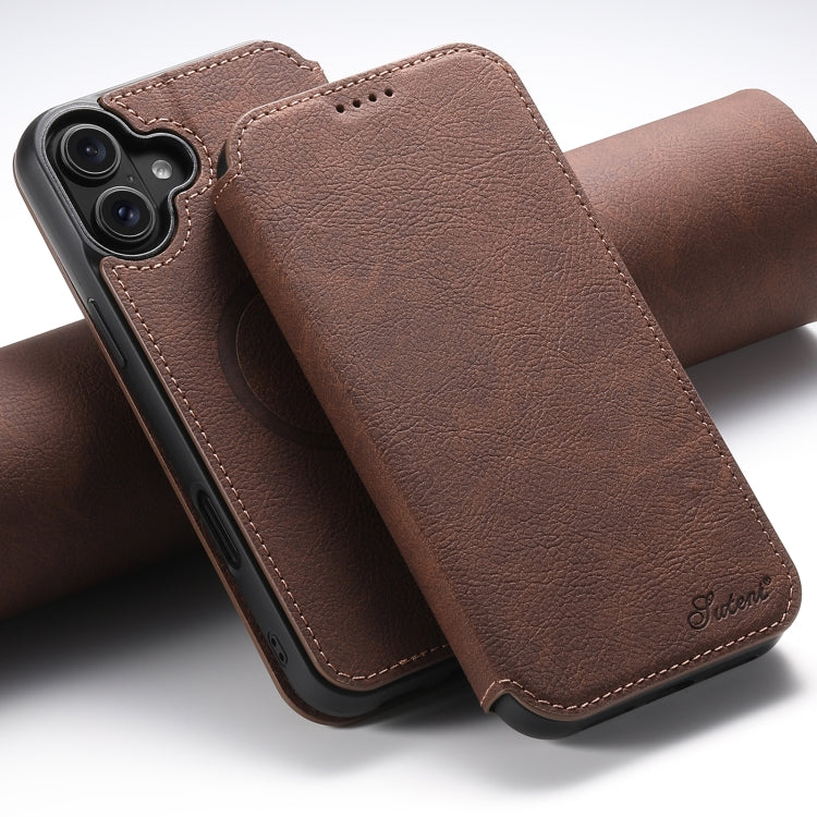 For iPhone 16 Plus Suteni J06 Retro Matte Litchi Texture Leather MagSafe Phone Case(Brown) - free shipping - PMC Jewellery - Order now!