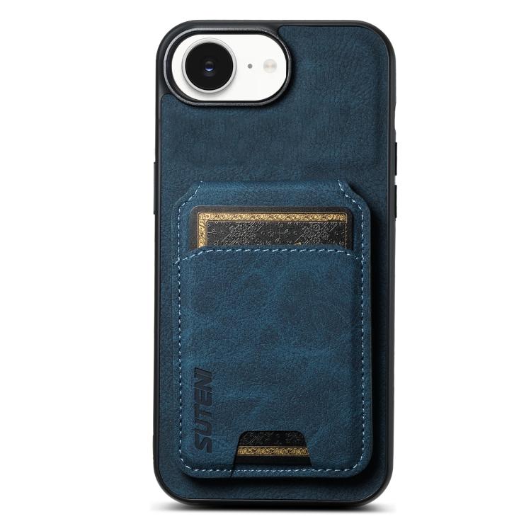 For iPhone 16e Suteni H02 Litchi Leather Card Wallet Stand Back Phone Case(Blue) - iPhone 16e Cases by Suteni | Online Shopping South Africa | PMC TechLife | Buy Now Pay Later Mobicred