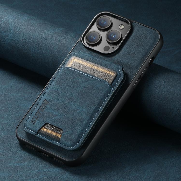 For iPhone 16e Suteni H02 Litchi Leather Card Wallet Stand Back Phone Case(Blue) - iPhone 16e Cases by Suteni | Online Shopping South Africa | PMC TechLife | Buy Now Pay Later Mobicred