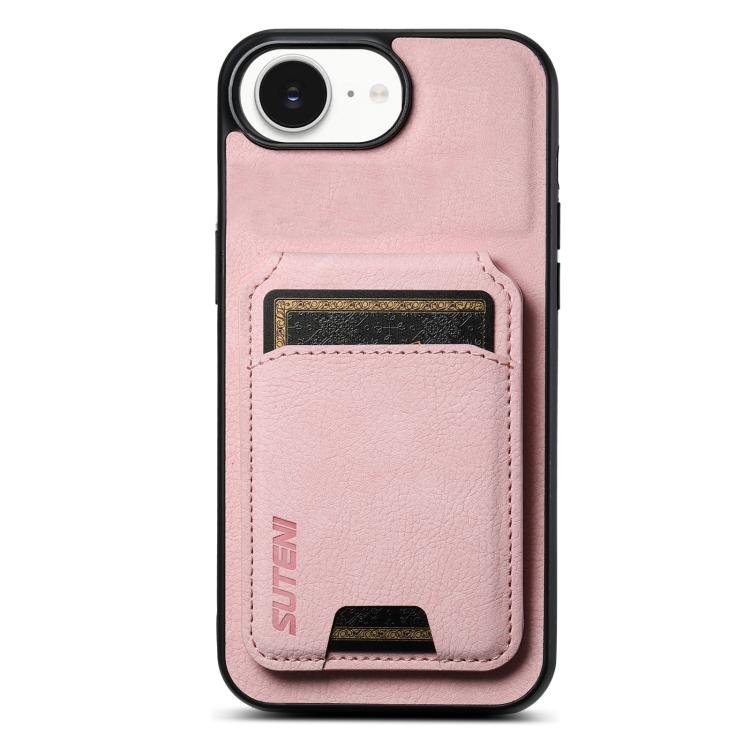 For iPhone 16e Suteni H02 Litchi Leather Card Wallet Stand Back Phone Case(Pink) - free shipping - PMC TechLife - Order now!