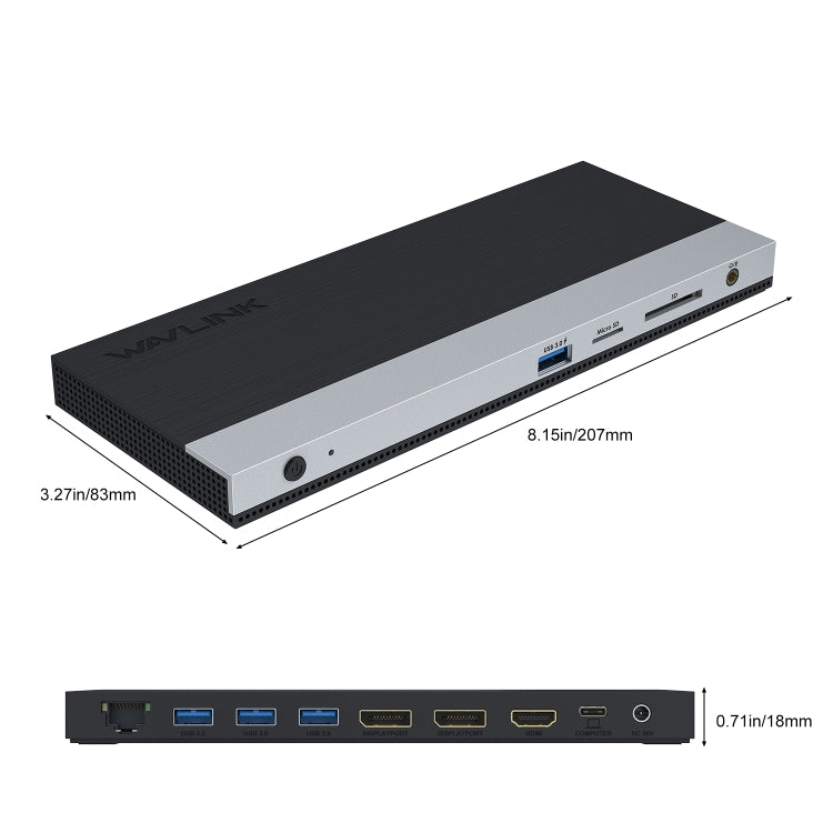 WAVLINK WL-UMD01 USB3.0 Splitter Docking Station Gigabit Ethernet / DP / HD Cable Converter(US Plug) - free shipping - PMC Jewellery - Order now!