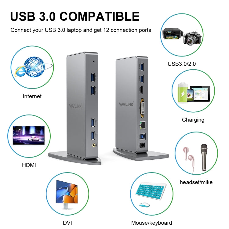 WAVLINK WL-UG39DK7 USB3.0 Hub Adapter Multi-Screen Graphics Card Universal Docking Station, Plug:AU Plug - free shipping - PMC Jewellery - Order now!
