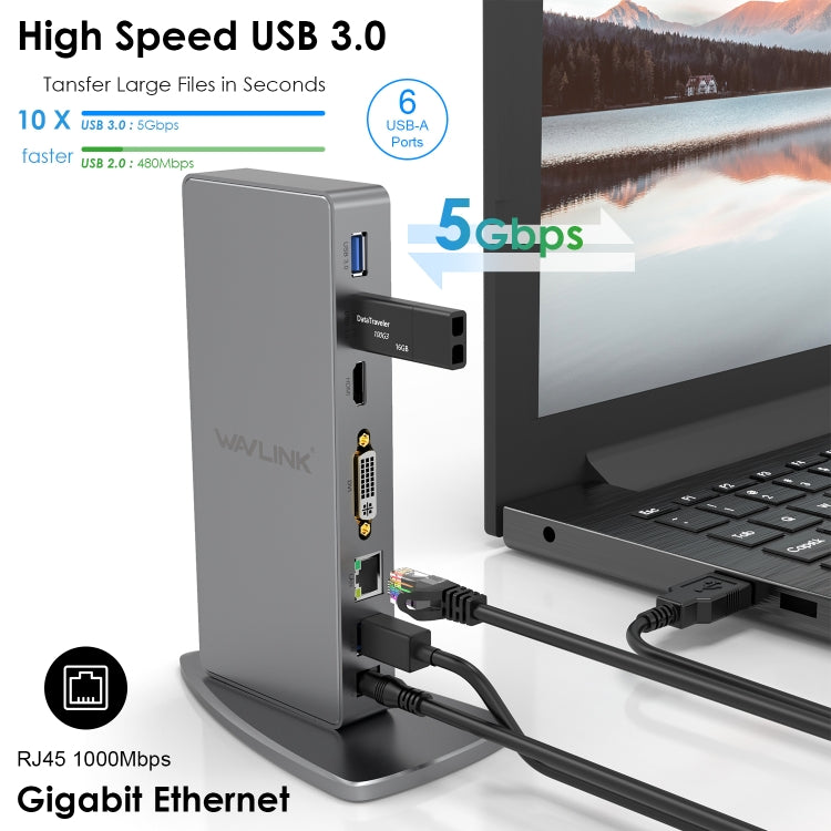WAVLINK WL-UG39DK7 USB3.0 Hub Adapter Multi-Screen Graphics Card Universal Docking Station, Plug:UK Plug - free shipping - PMC Jewellery - Order now!