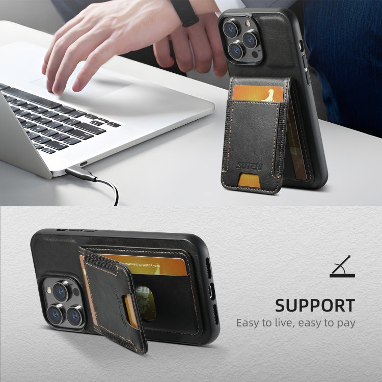 For iPhone 16 Suteni H03 Oil Wax Leather Wallet Stand Back Phone Case(Black) - free shipping - PMC Jewellery - Order now!
