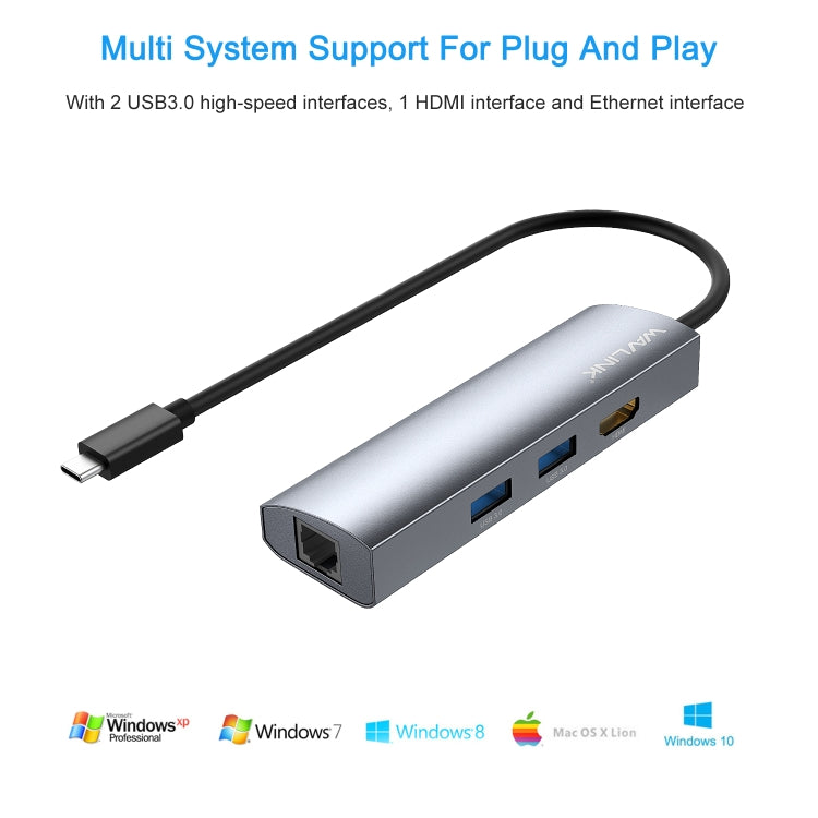 WAVLINK WL-UHP3408 USB HUB Adapter 4-in-1 Type-C to HD + 2xUSB3.0 + Gigabit RJ45 Docking Station - free shipping - PMC Jewellery - Order now!