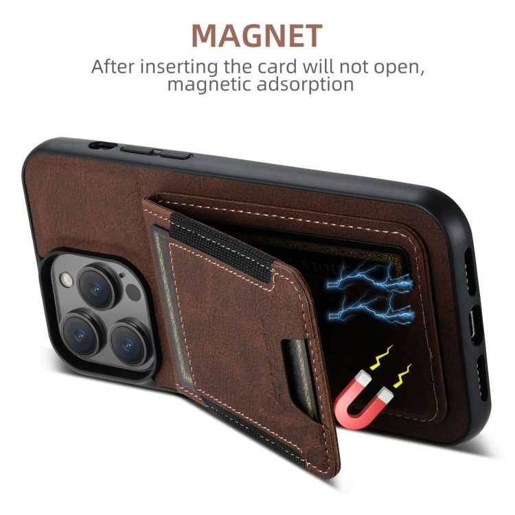 For iPhone 16 Pro Suteni H03 Litchi Leather Card Bag Stand Back Phone Case(Brown) - free shipping - PMC Jewellery - Order now!