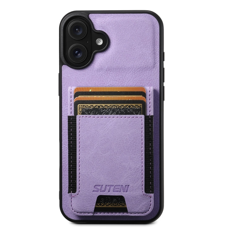 For iPhone 16 Plus Suteni H03 Litchi Leather Card Bag Stand Back Phone Case(Purple) - free shipping - PMC Jewellery - Order now!