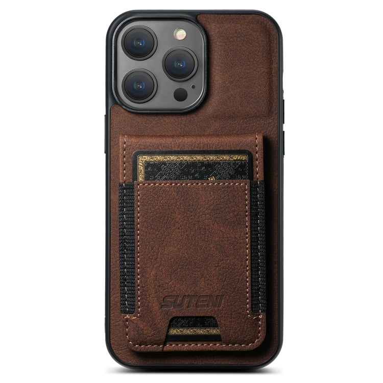 For iPhone 16 Pro Max Suteni H03 Litchi Leather Card Bag Stand Back Phone Case(Brown) - free shipping - PMC Jewellery - Order now!