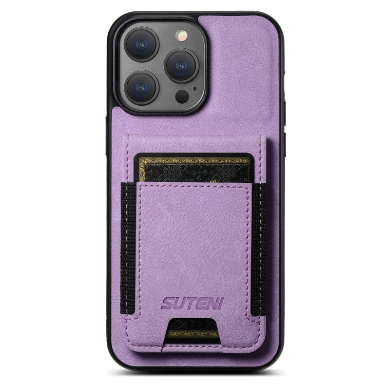 For iPhone 16 Pro Max Suteni H03 Litchi Leather Card Bag Stand Back Phone Case(Purple) - free shipping - PMC Jewellery - Order now!