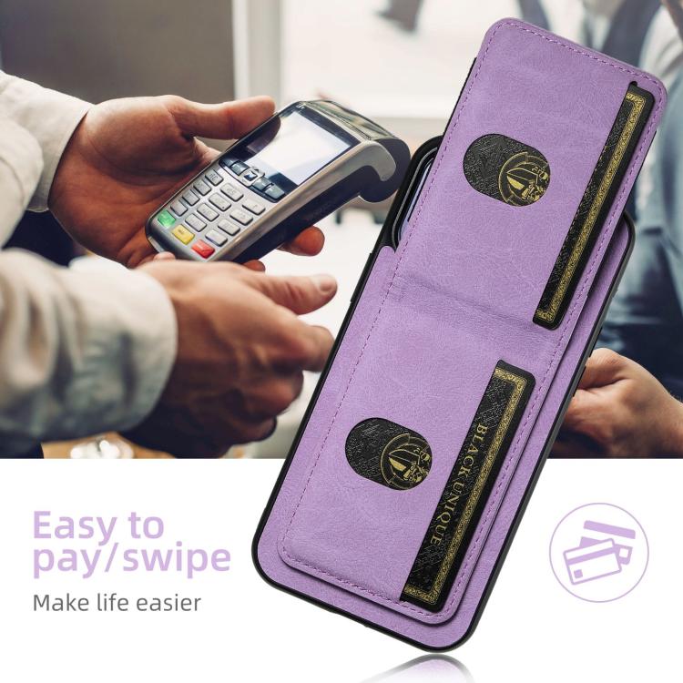 For iPhone 16e Suteni H03 Litchi Leather Card Bag Stand Back Phone Case(Purple) - iPhone 16e Cases by Suteni | Online Shopping South Africa | PMC TechLife | Buy Now Pay Later Mobicred