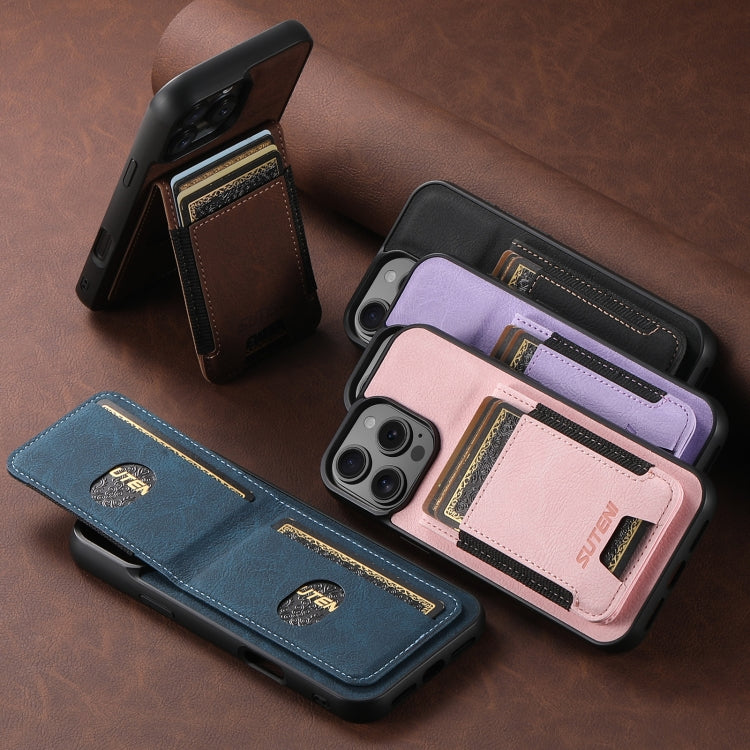 For iPhone 16e Suteni H03 Litchi Leather Card Bag Stand Back Phone Case(Blue) - iPhone 16e Cases by Suteni | Online Shopping South Africa | PMC TechLife | Buy Now Pay Later Mobicred