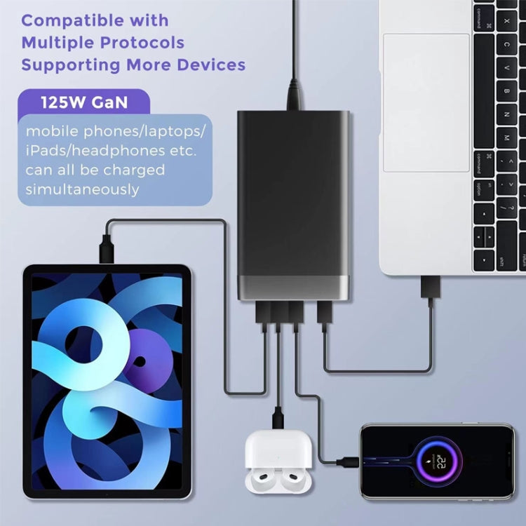 GAN 125W PD65W Dual Type-C + QC3.0 USB Multi Compatible Notebook Adapter UK Plug - Cable & Adapter by PMC Jewellery | Online Shopping South Africa | PMC Jewellery | Buy Now Pay Later Mobicred