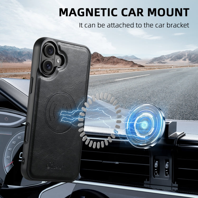 For iPhone 16 Plus Suteni H17 Oil Eax Leather MagSafe Detachable Wallet Phone Case(Black) - free shipping - PMC Jewellery - Order now!