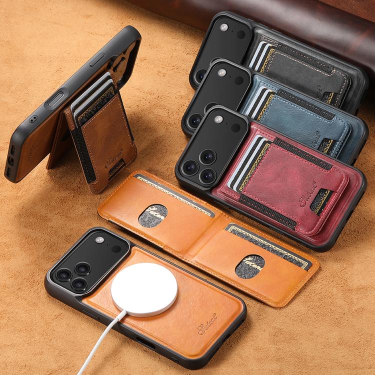 For iPhone 16 Plus Suteni H17 Oil Eax Leather MagSafe Detachable Wallet Phone Case(Black) - free shipping - PMC Jewellery - Order now!