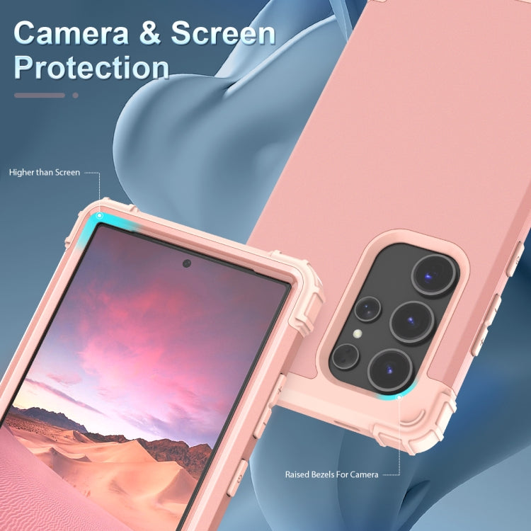 For Samsung Galaxy S24 Ultra 5G 3 in 1 Silicone Hybrid PC Shockproof Phone Case(Rose Gold) - free shipping - PMC TechLife - Order now!
