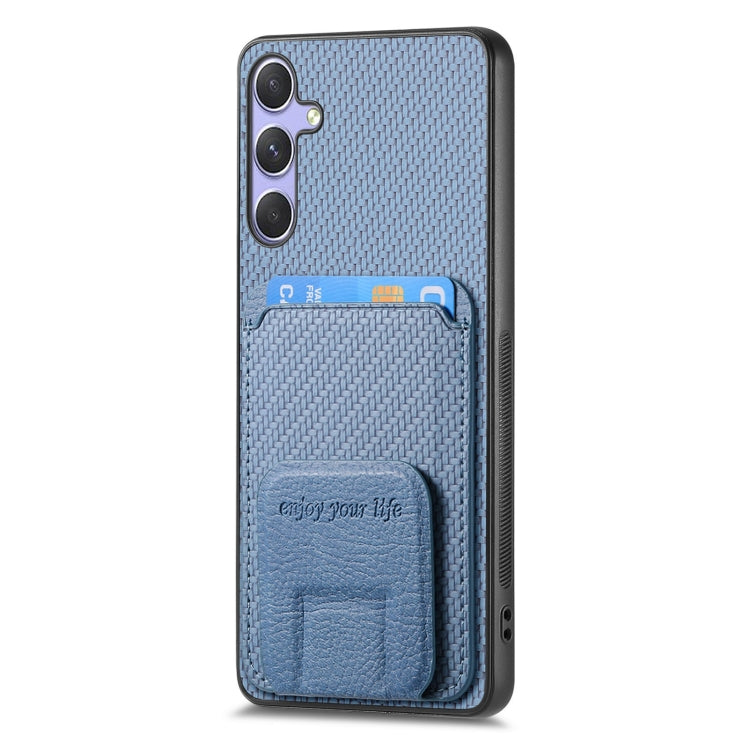 For Samsung Galaxy S25 5G Carbon Fiber Card Bag Fold Stand Phone Case(Blue) -  by PMC Jewellery | Online Shopping South Africa | PMC Jewellery | Buy Now Pay Later Mobicred