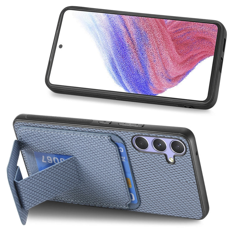 For Samsung Galaxy S25 5G Carbon Fiber Card Bag Fold Stand Phone Case(Blue) -  by PMC Jewellery | Online Shopping South Africa | PMC Jewellery | Buy Now Pay Later Mobicred