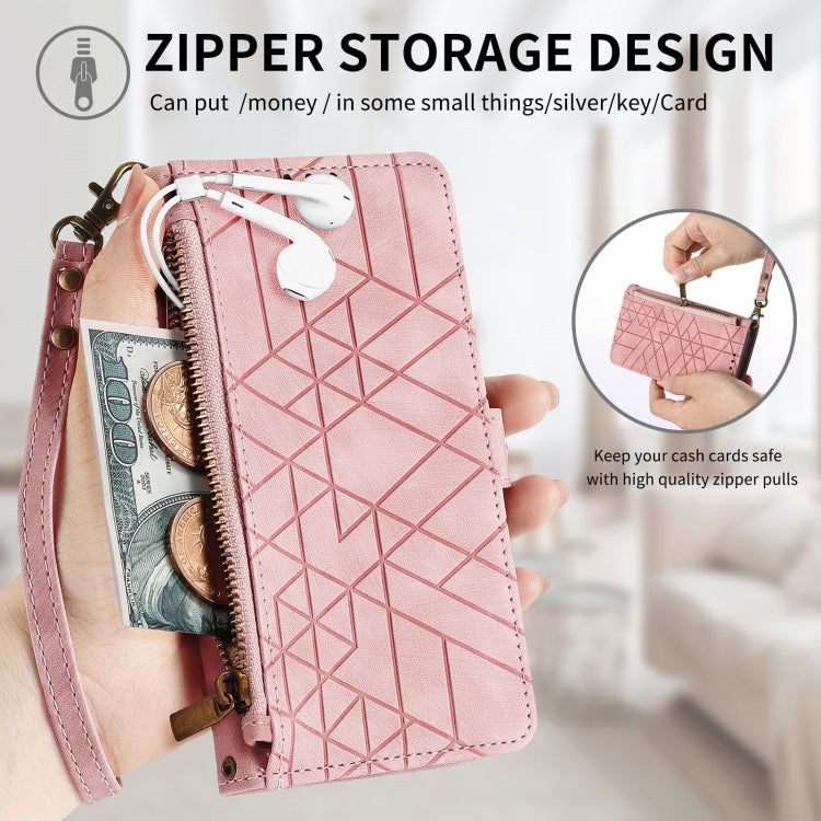 For Google Pixel 9 Geometric Zipper Wallet Side Buckle Leather Phone Case(Pink) - Google Cases by PMC TechLife | Online Shopping South Africa | PMC TechLife | Buy Now Pay Later Mobicred