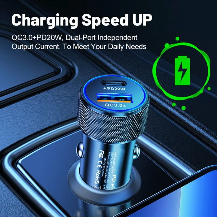 P19 Metal PD20W USB-C + QC18W USB Dual Port Car Charger(Silver Gray) - Car Charger by PMC TechLife | Online Shopping South Africa | PMC TechLife | Buy Now Pay Later Mobicred