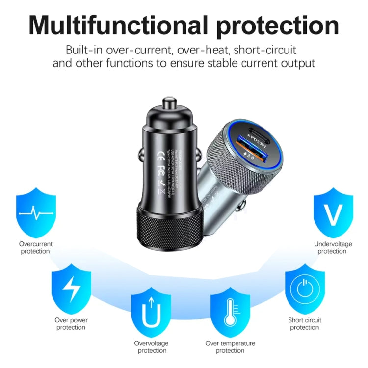 P19 Metal PD20W USB-C + QC18W USB Dual Port Car Charger(Silver Gray) - Car Charger by PMC TechLife | Online Shopping South Africa | PMC TechLife | Buy Now Pay Later Mobicred