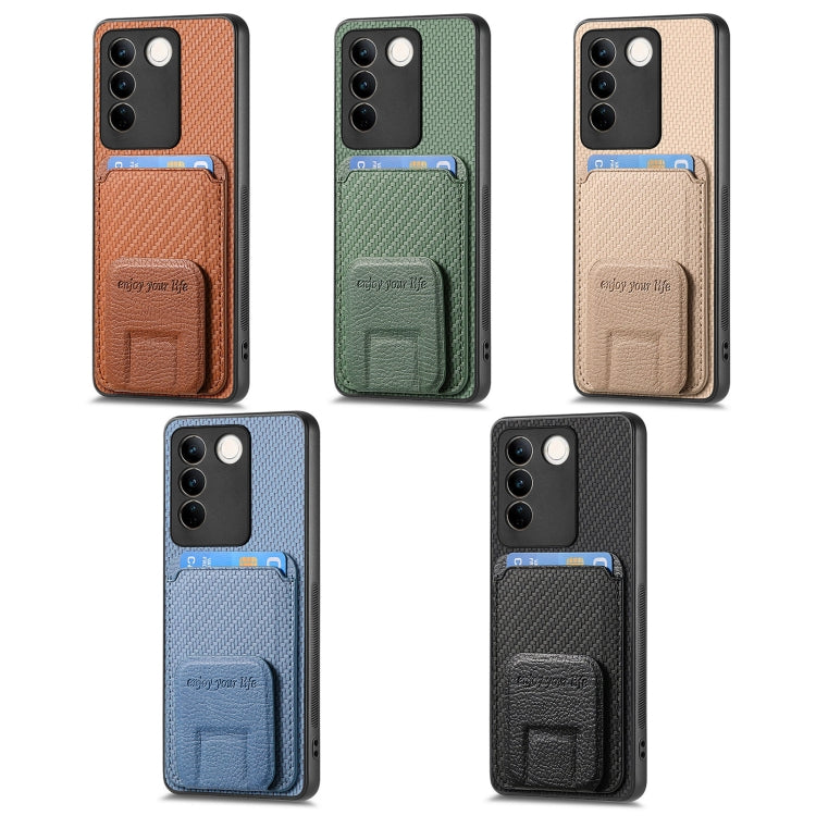 For vivo X100 Pro 5G Carbon Fiber Card Bag Fold Stand Phone Case(Blue) - X100 Pro Cases by PMC TechLife | Online Shopping South Africa | PMC TechLife | Buy Now Pay Later Mobicred
