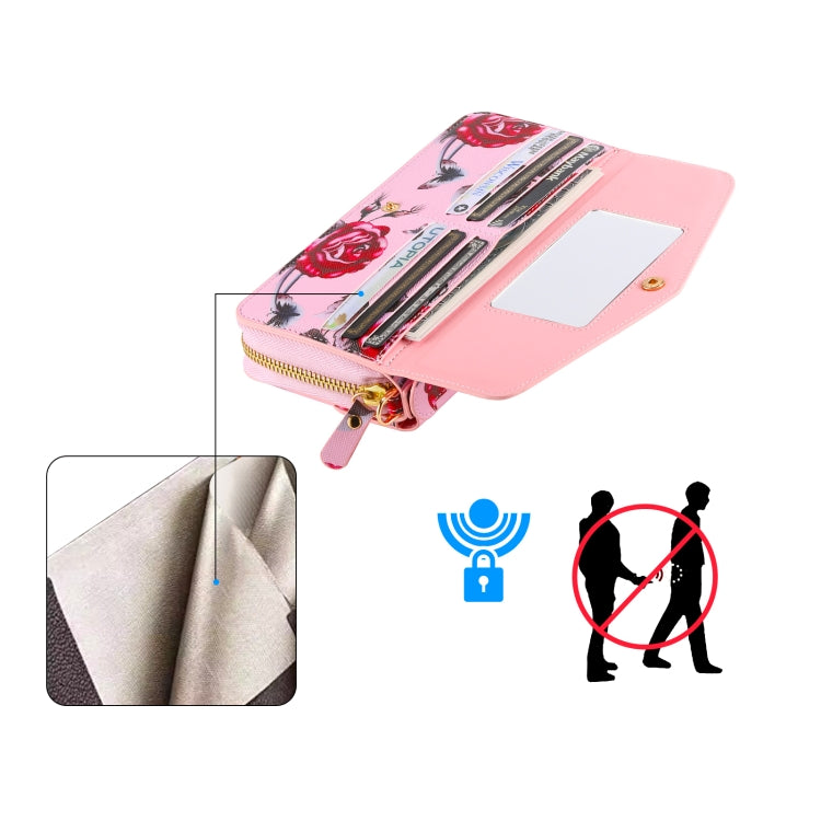 For Samsung Galaxy S24 5G Flower Multi-functional Crossbody Zipper Wallet Leather Phone Case(Pink) - Galaxy S24 5G Cases by PMC Jewellery | Online Shopping South Africa | PMC Jewellery | Buy Now Pay Later Mobicred