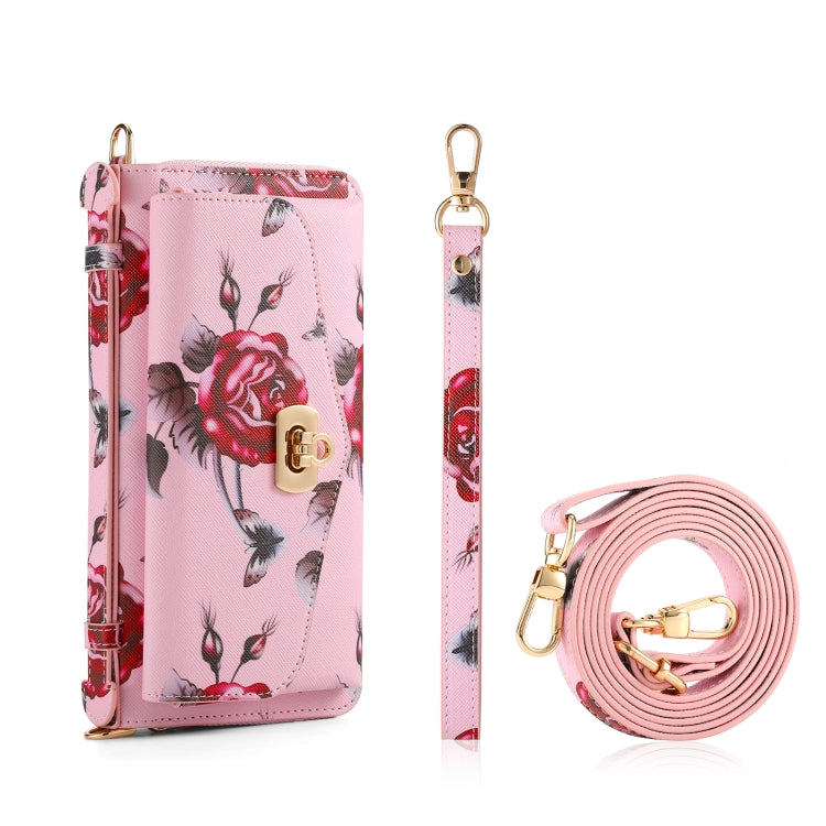 For Samsung Galaxy S24+ 5G Flower Multi-functional Crossbody Zipper Wallet Leather Phone Case(Pink) - Galaxy S24+ 5G Cases by PMC Jewellery | Online Shopping South Africa | PMC Jewellery | Buy Now Pay Later Mobicred