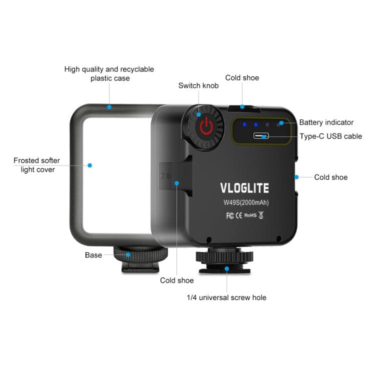 VLOGLITE W49S Adjustable Brightness Mini Beauty Video Light Photography Live Streaming LED Fill Light -  by VLOGLITE | Online Shopping South Africa | PMC TechLife | Buy Now Pay Later Mobicred