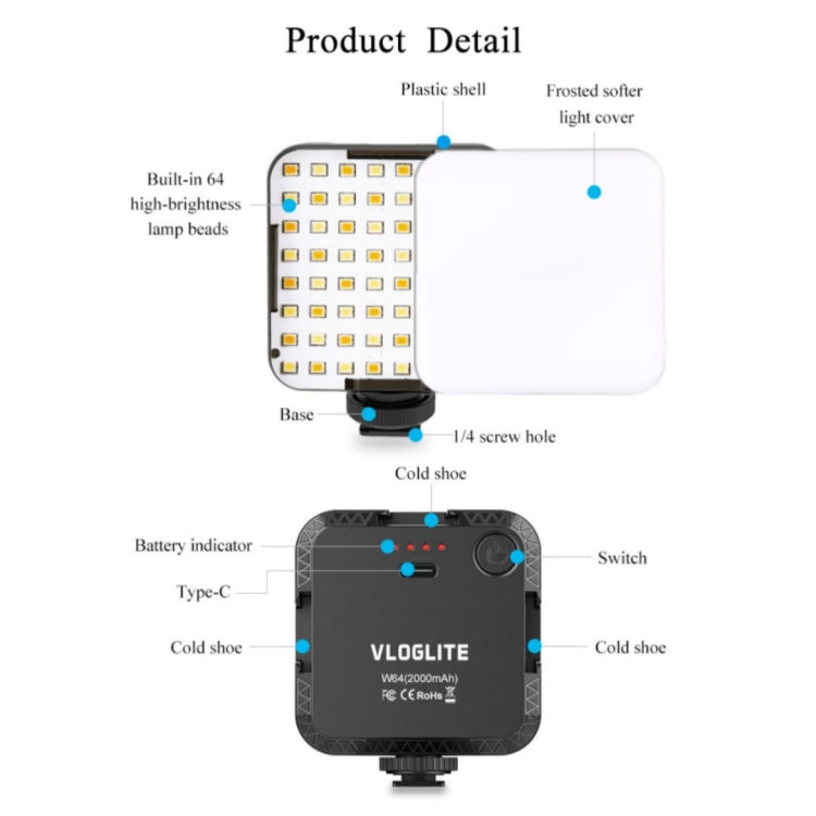 VLOGLITE W64 For Live Broadcast / Video Conference Dimmable LED Fill Light -  by VLOGLITE | Online Shopping South Africa | PMC TechLife | Buy Now Pay Later Mobicred