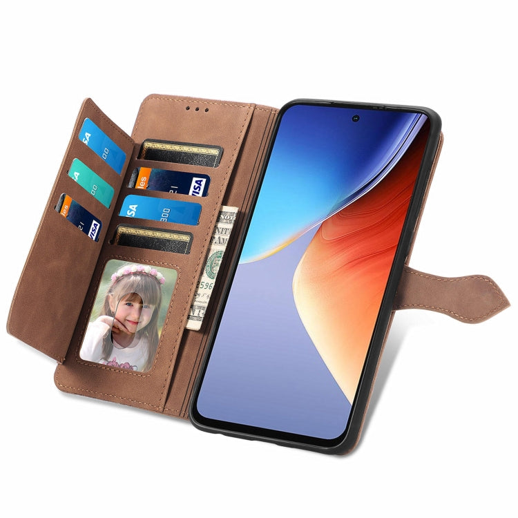 For Blackview A96 Embossed Flower Zipper Leather Phone Case(Brown) - More Brand by PMC TechLife | Online Shopping South Africa | PMC TechLife